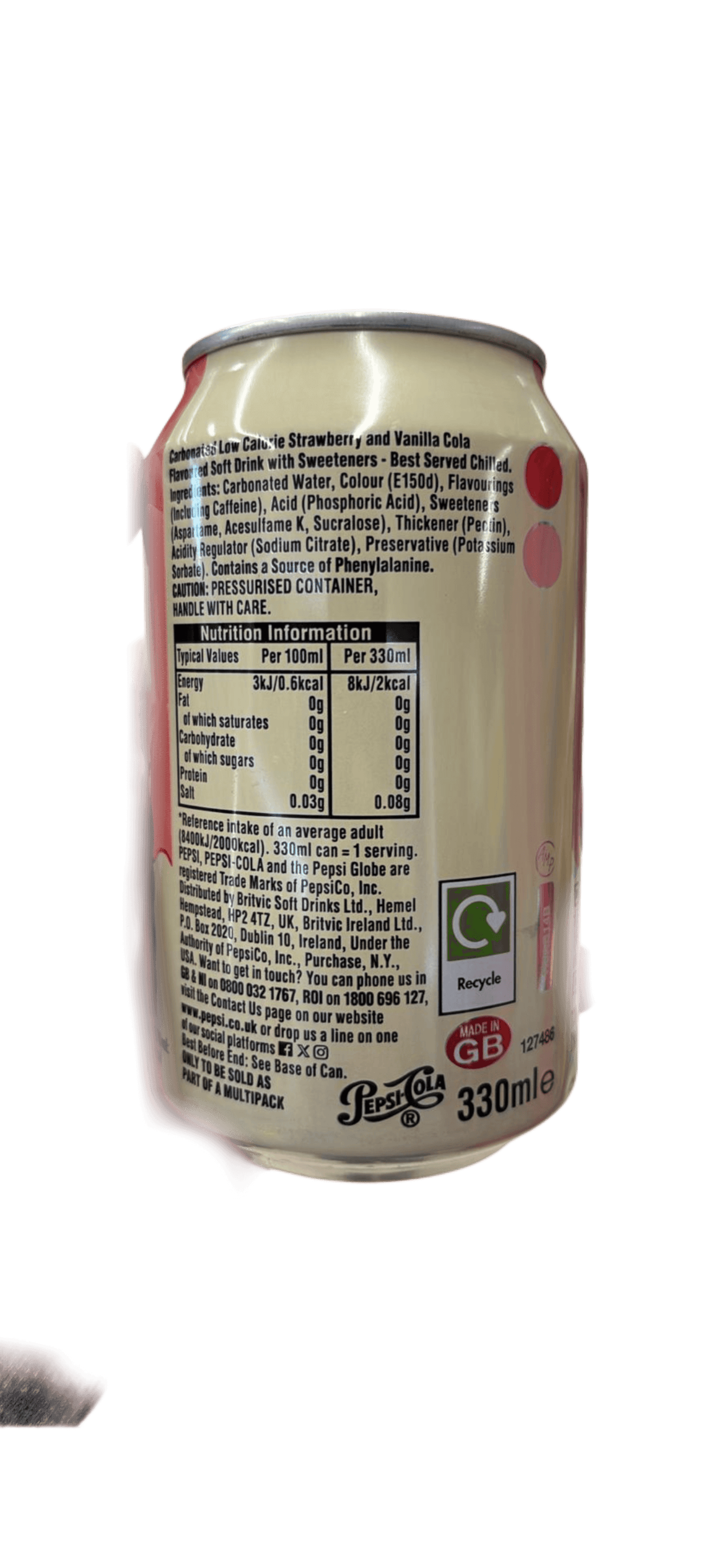 Pepsi Zero Sugar Strawberries N' Cream Can 330ML - U.K Edition