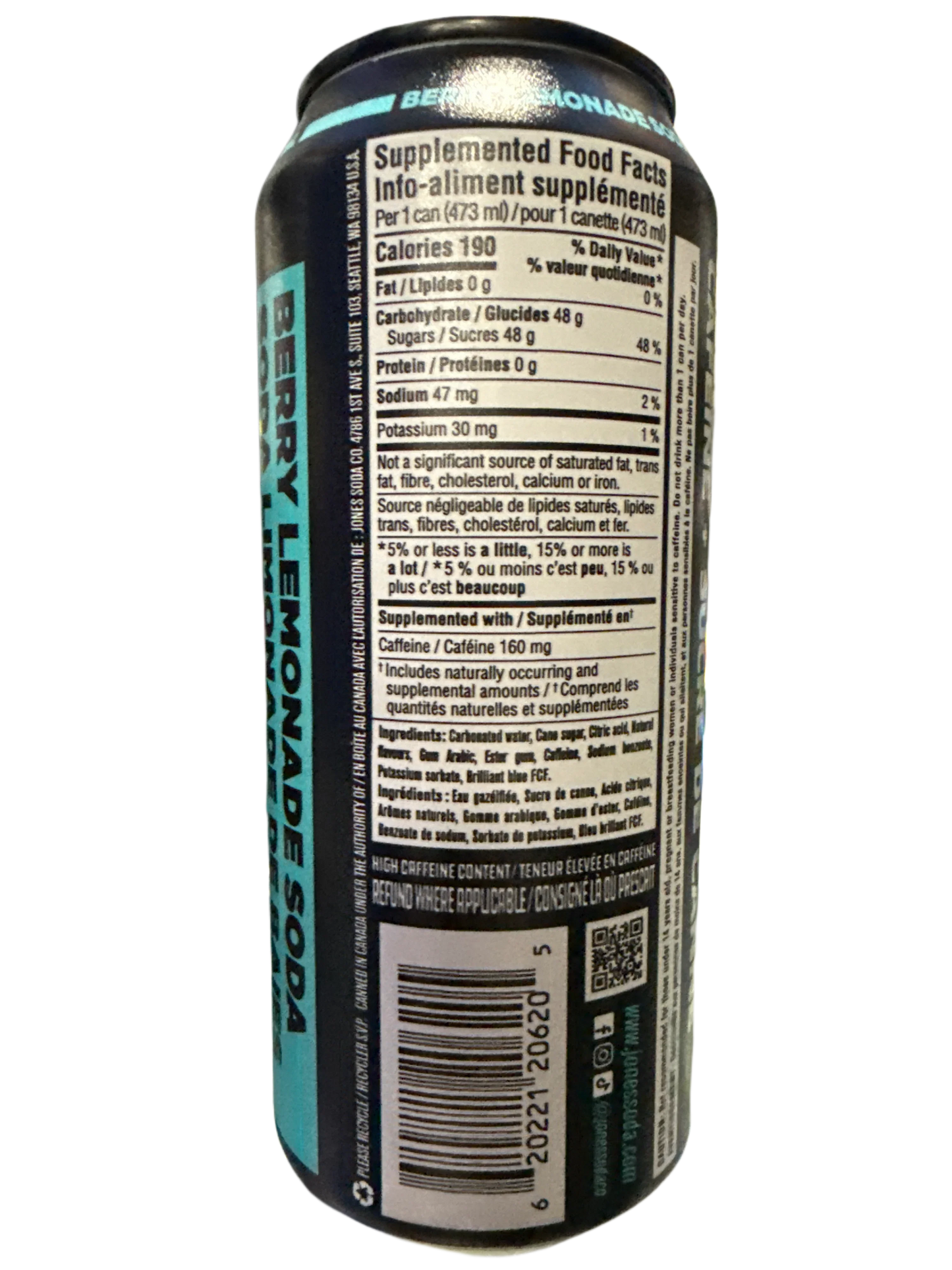 Jones Berry Lemonade Soda Energy Drink 473ML - Canadian Edition