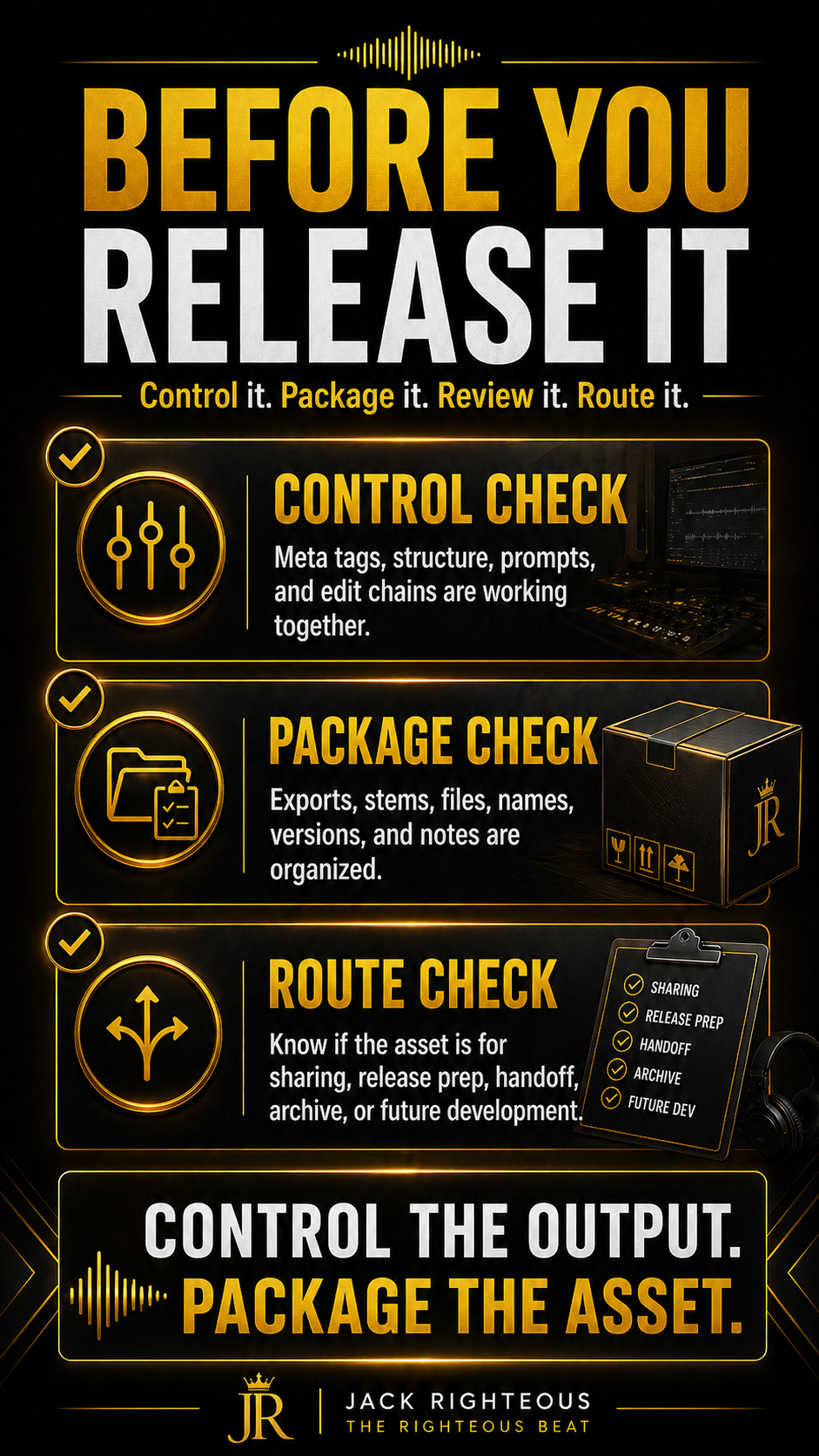 Infographic on software development process with checkmarks and text on a dark background