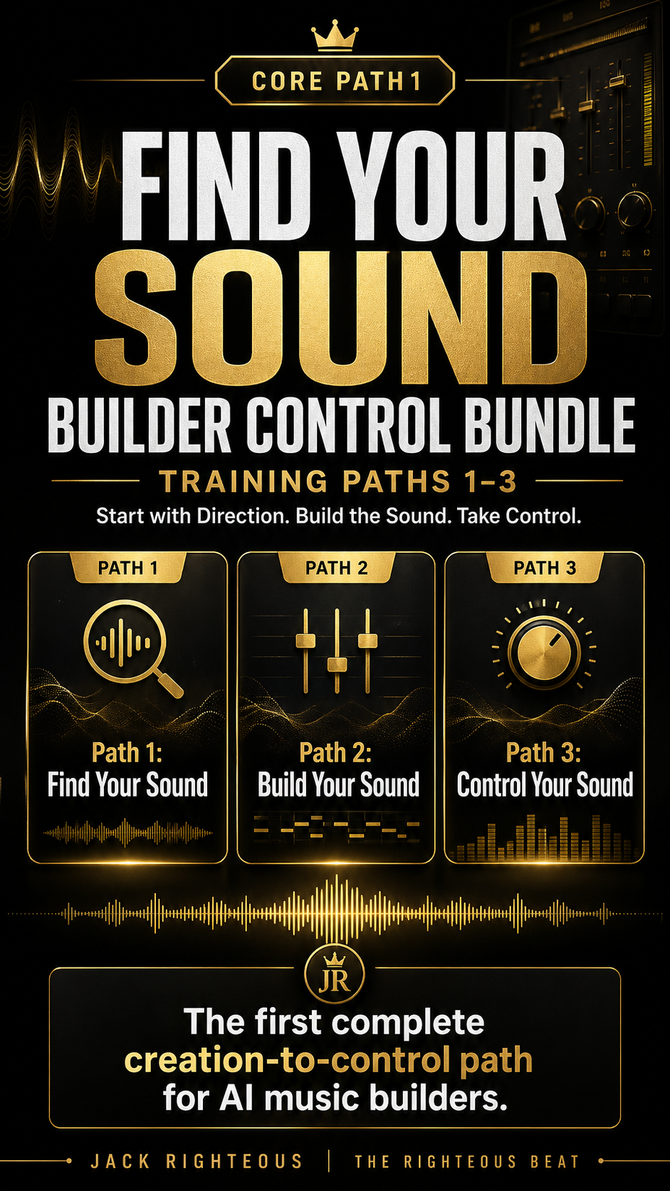 Promotional graphic for 'Find Your Sound' Builder Control Bundle with branding elements.