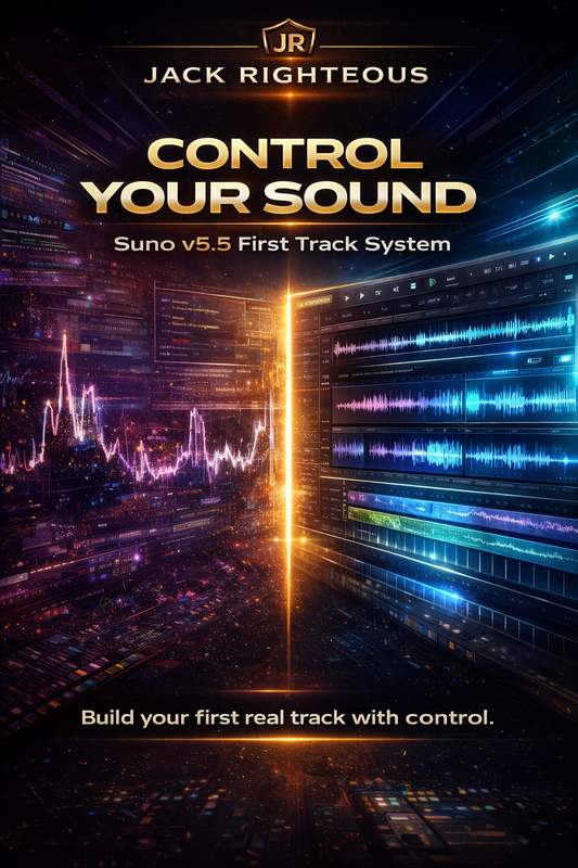 Promotional poster for 'Control Your Sound' by Jack Righteous with digital audio waveform graphics.