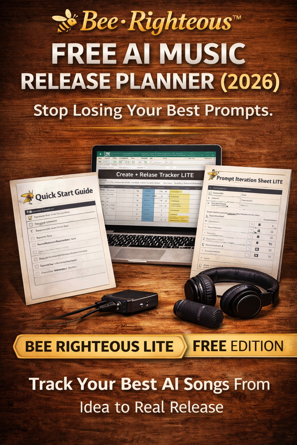 Bee Righteous Create + Release Tracker (LITE) — Free AI Music Planner