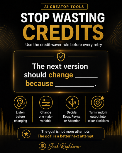 Promotional graphic with text and icons about using AI creator tools to save credits.