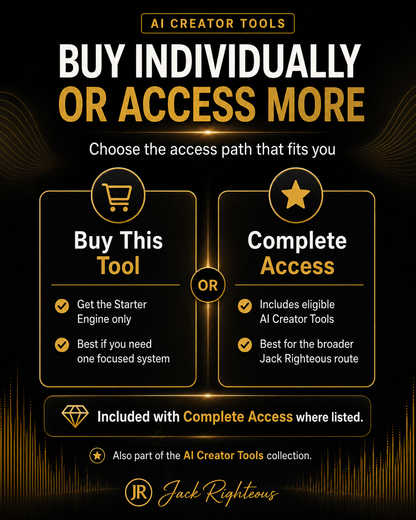 Promotional graphic for AI Creator Tools with options to buy individually or access more features.