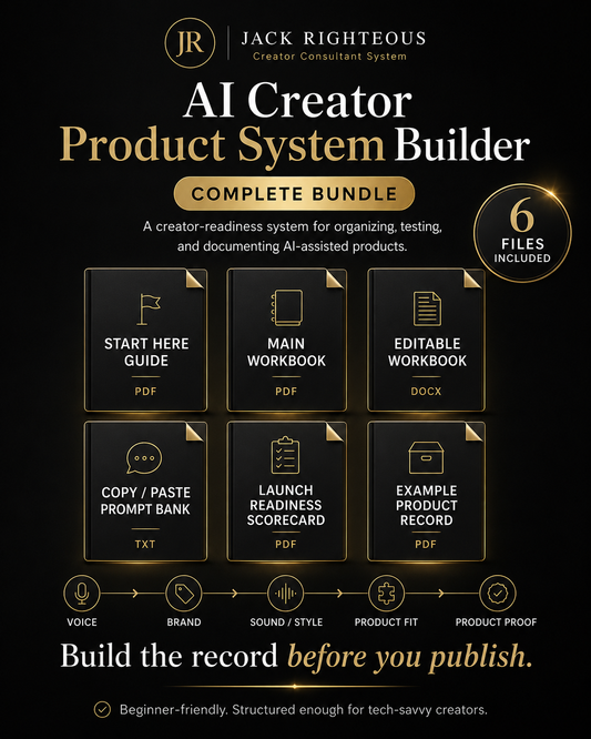 AI Creator Product System Builder bundle with icons and text on a black background