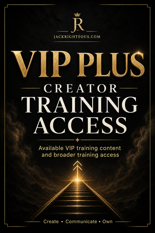 VIP Plus Creator Training Access promotional graphic with a dark background and gold text.