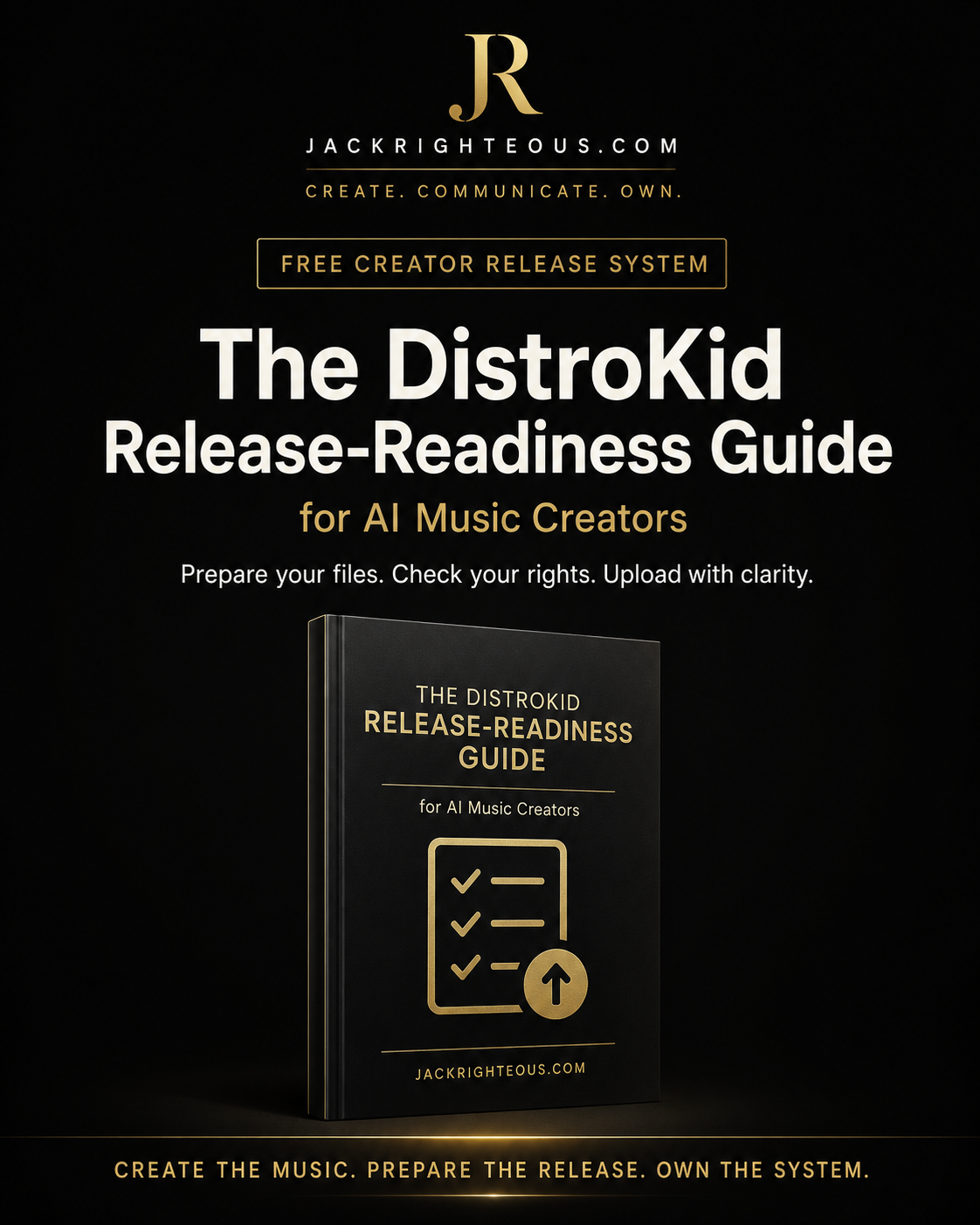 Promotional image for 'The DistroKid Release-Readiness Guide' on a black background with gold accents.