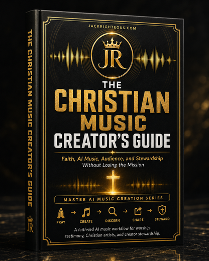 Book titled 'The Christian Music Creator's Guide' with gold and white text on a black background