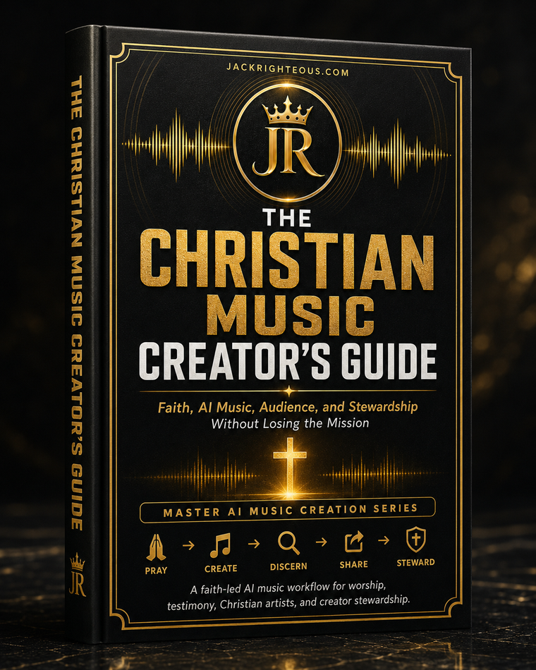 Book titled 'The Christian Music Creator's Guide' with gold and white text on a black background