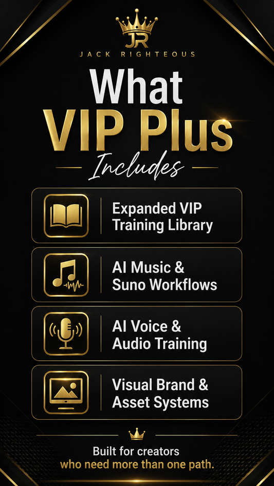 VIP Plus package details with icons and text on a black background