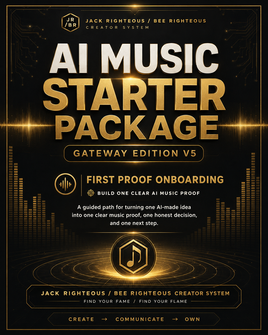 Promotional image for AI Music Starter Package with gold text on a black background