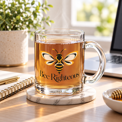 10oz Honey Bee Tea & Coffee Cup — Bee Righteous Clear Glass Mug