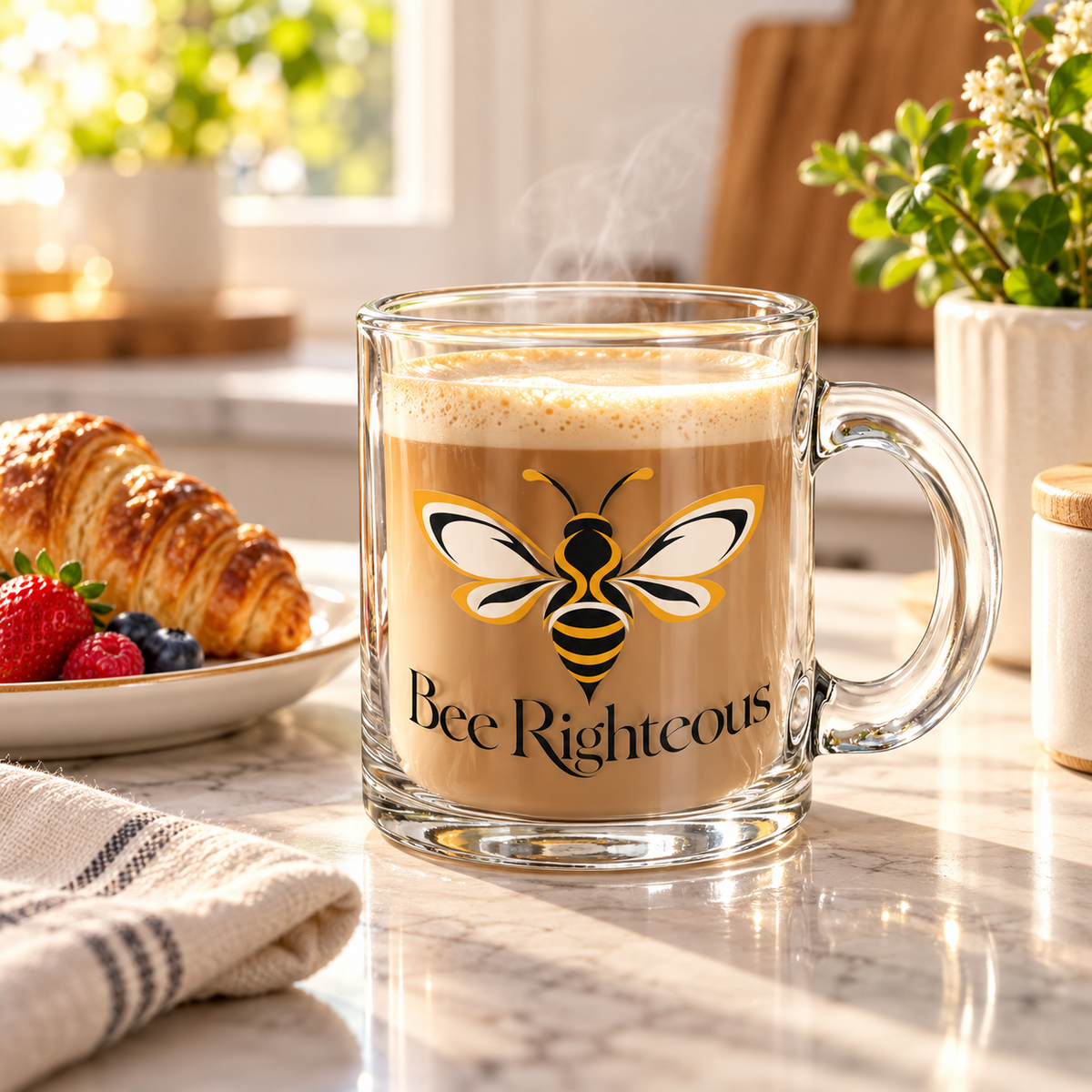 10oz Honey Bee Tea & Coffee Cup — Bee Righteous Clear Glass Mug