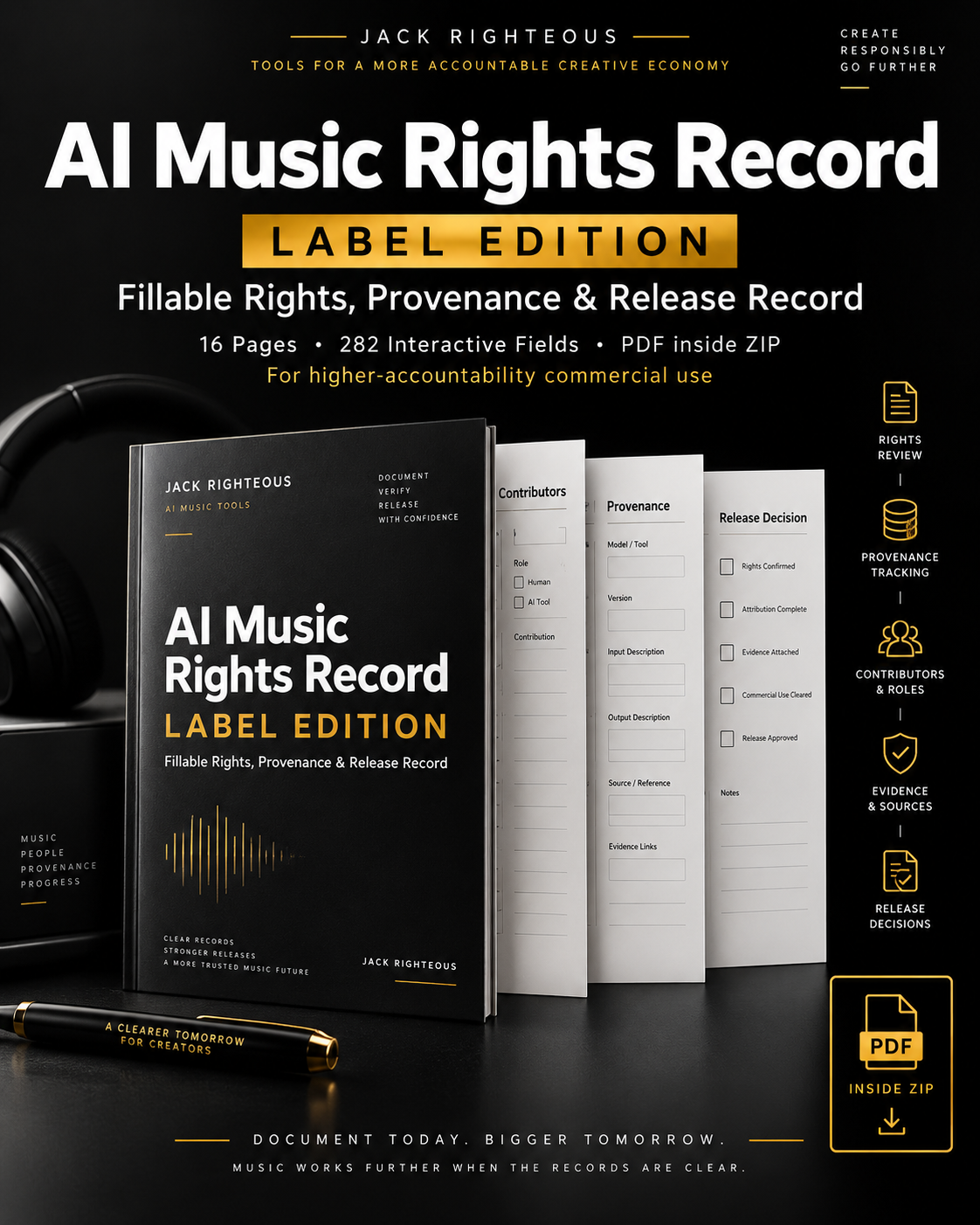 AI Music Rights Record Label Edition fillable PDF product cover for AI music creators