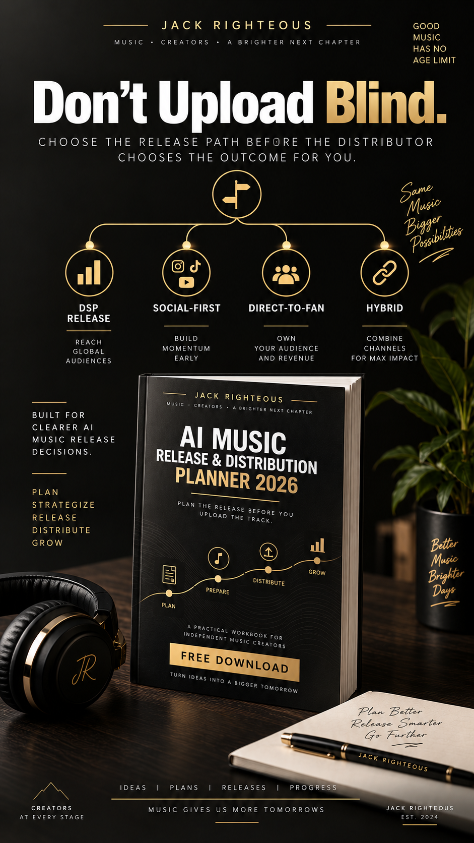 Don't Upload Blind release-path graphic for AI Music Release & Distribution Planner 2026