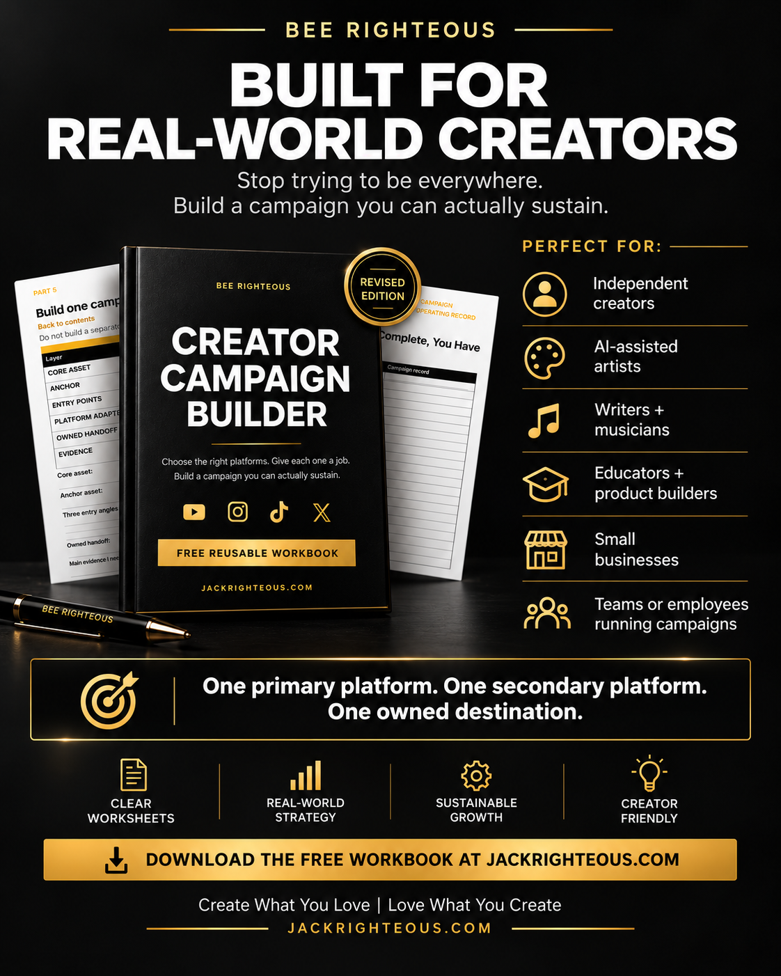 Creator Campaign Builder sales image showing real-world creators, sustainable platform focus and owned destination strategy
