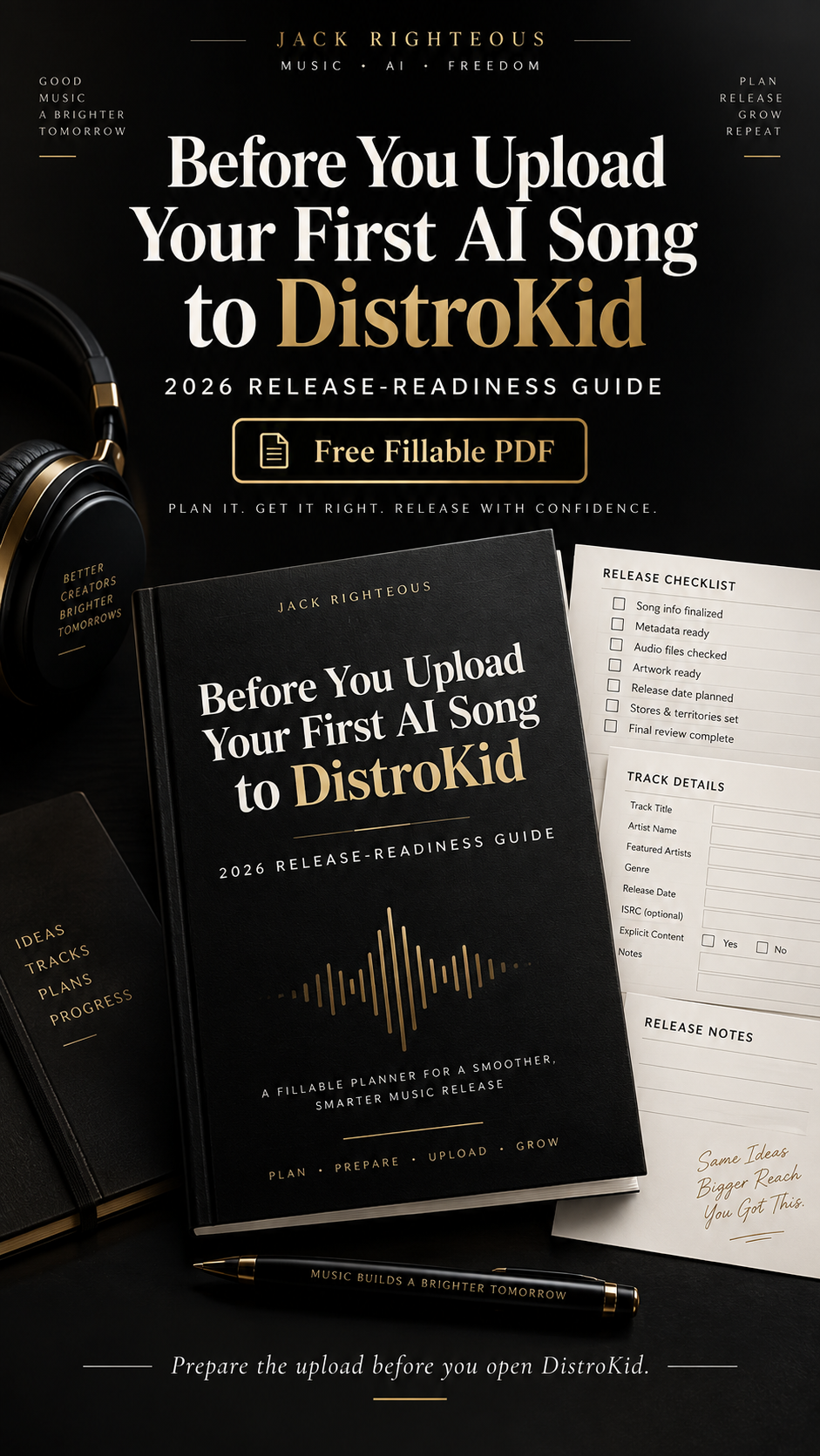 Before You Upload Your First AI Song to DistroKid 2026 free fillable release-readiness guide cover