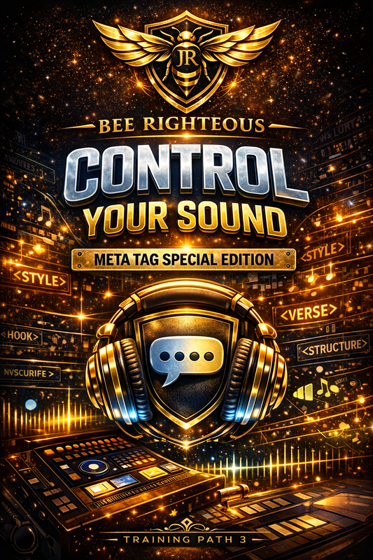 Promotional graphic for 'Control Your Sound' with a gold and black design, featuring a shield and headphones.