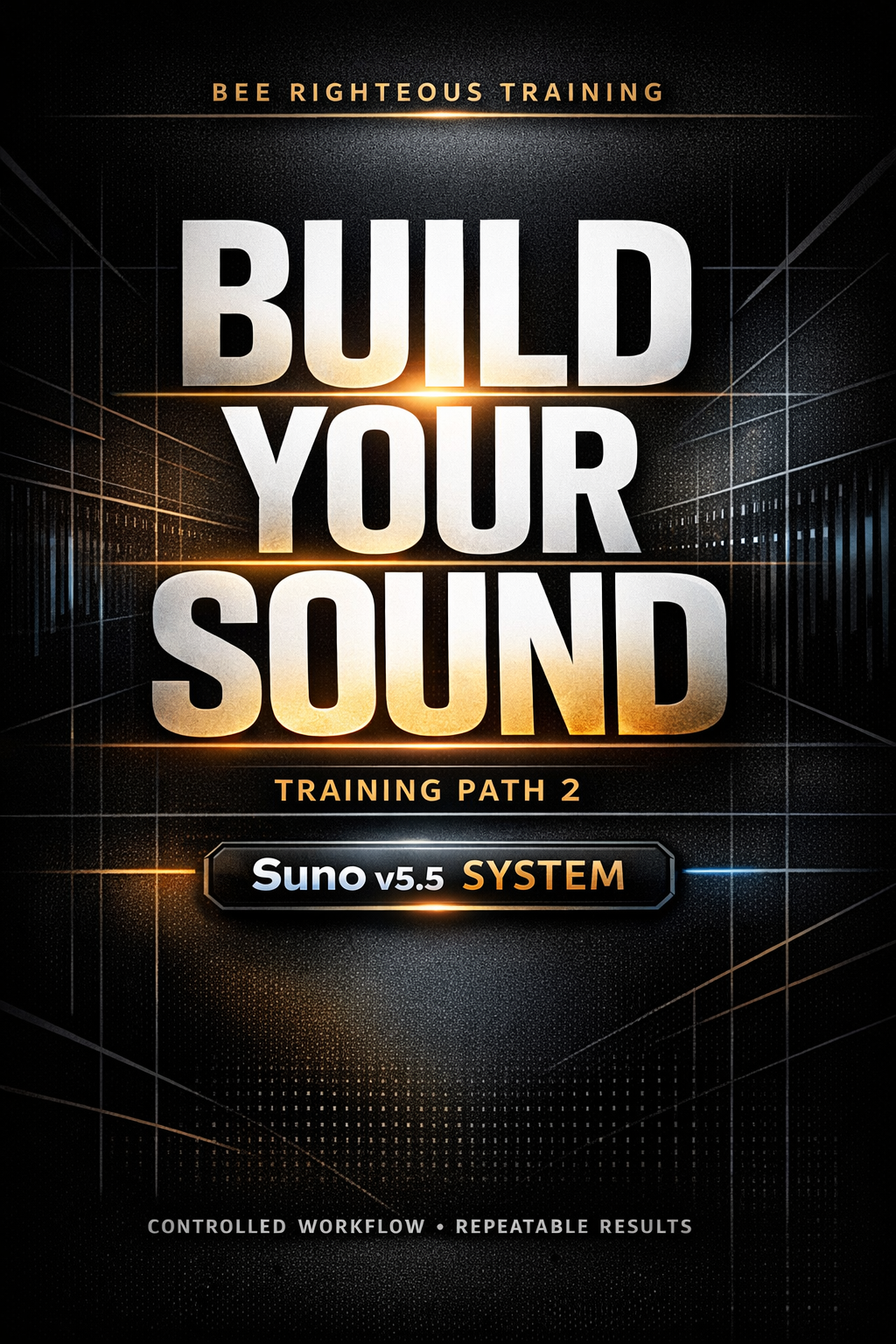Promotional graphic for 'Build Your Sound' training path 2 with 'Suno vs.5 System' on a dark background.