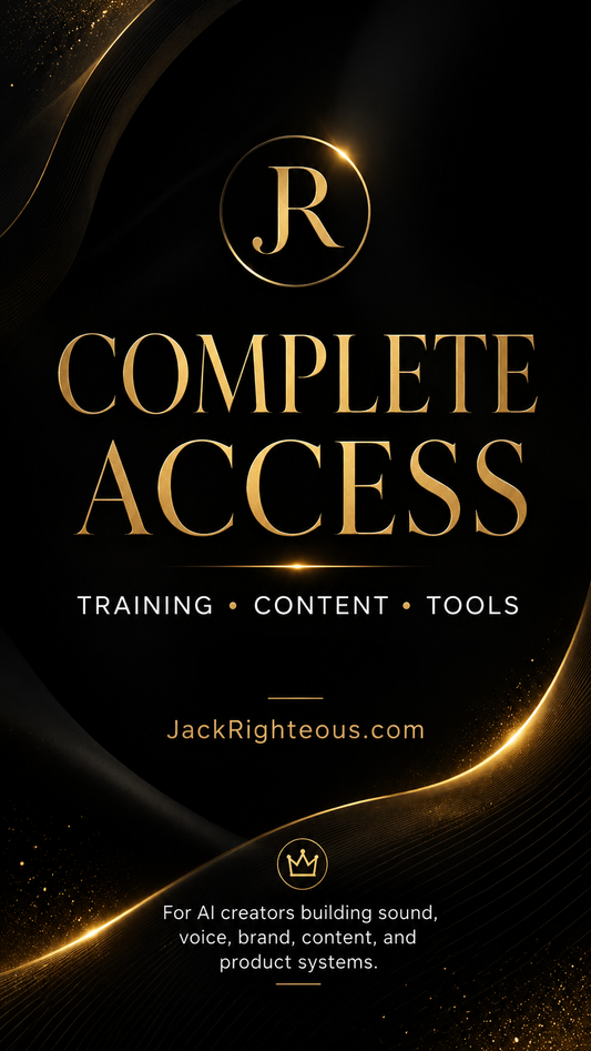 Promotional graphic for 'Complete Access' by Jack Righteous with a dark background and gold text.
