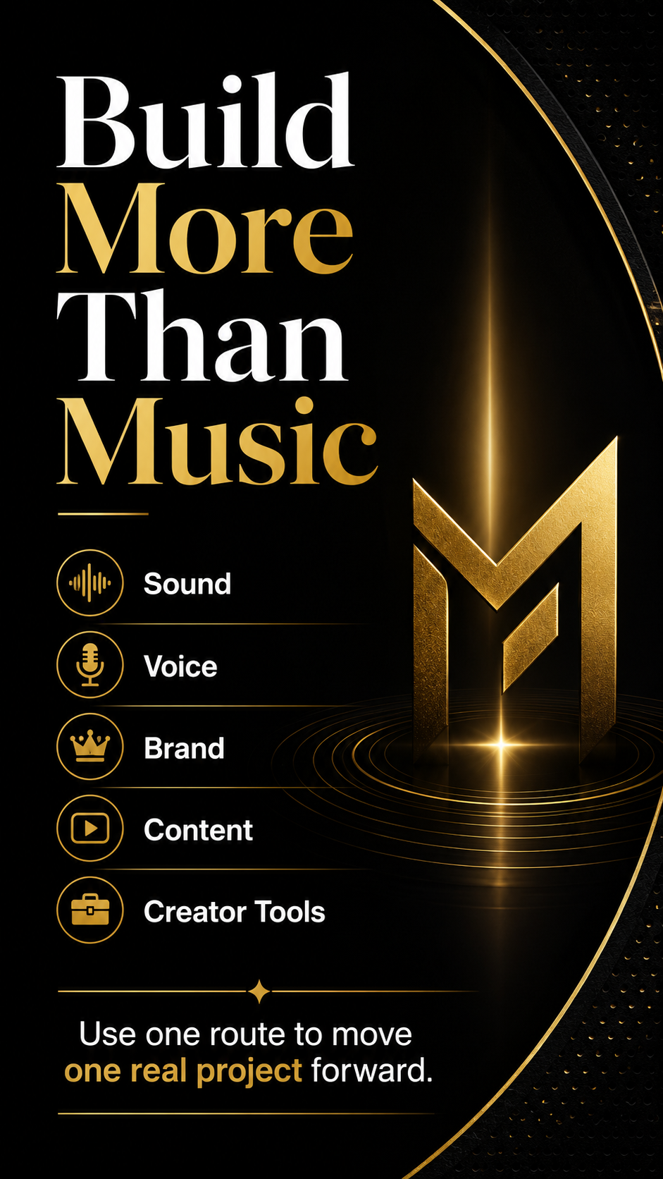 Promotional graphic for a music production software with text 'Build More Than Music' and features of the software.