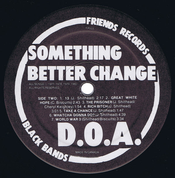 DOA – Something Better Change - 1980 1st Pressing, RARE