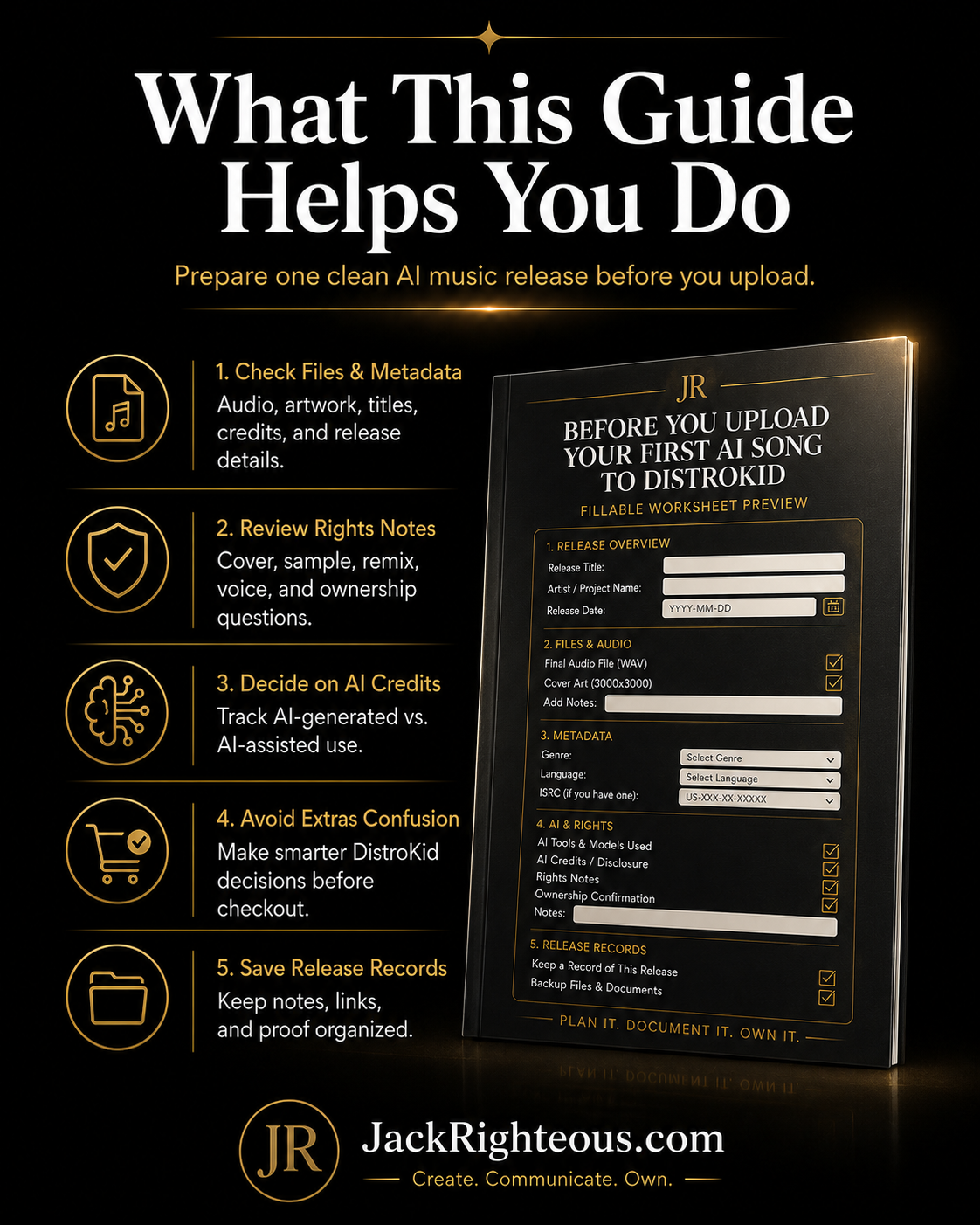 Guide for preparing an AI music release with Jack Righteous branding