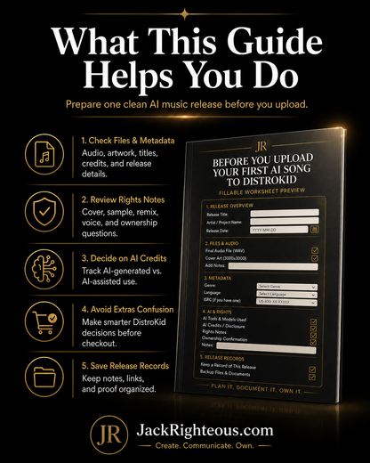 Guide for preparing an AI music release with Jack Righteous branding