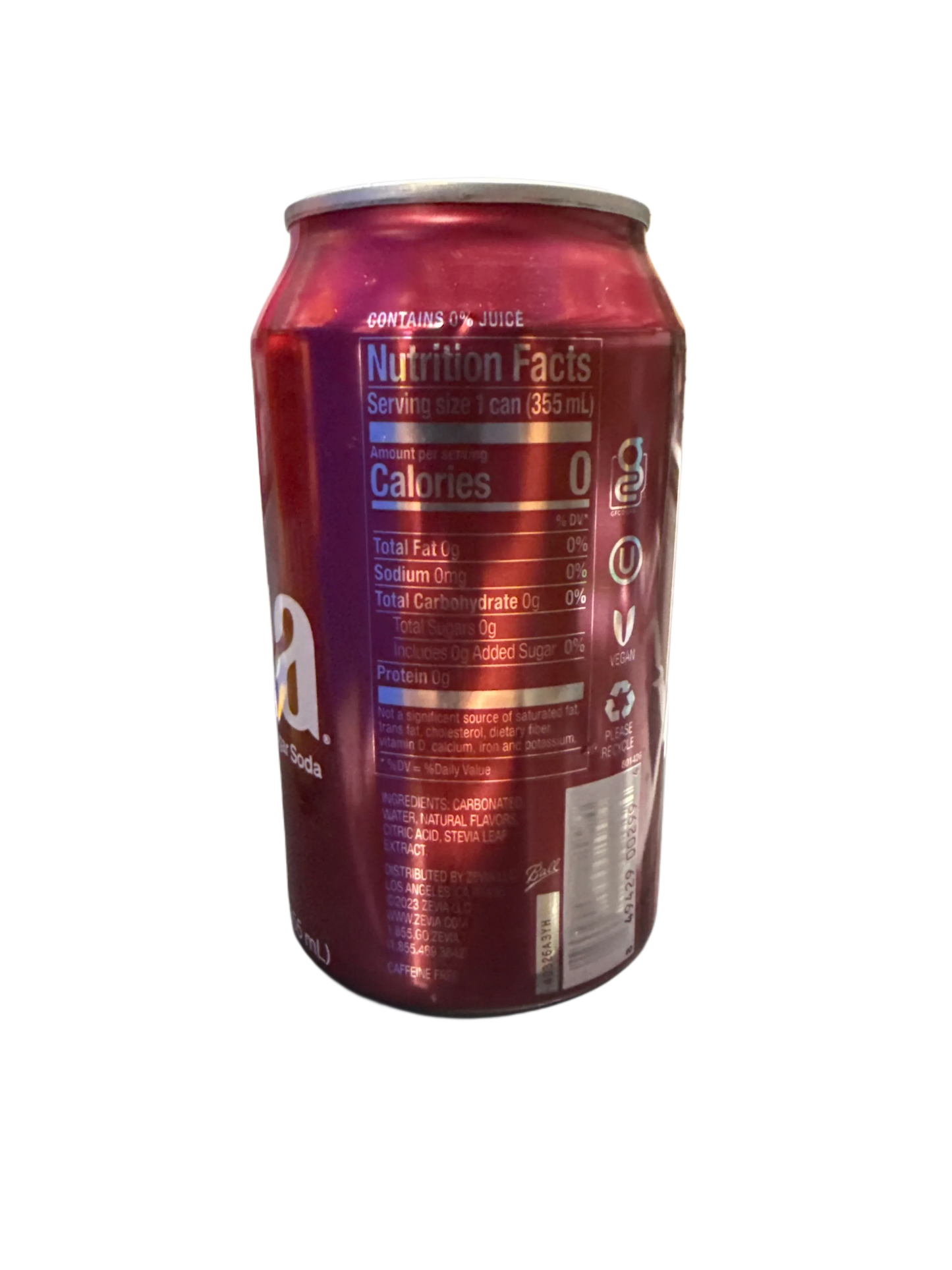 Zevia Zero Sugar Cran-Raspberry Flavoured Soda 355ML - Canadian Edition