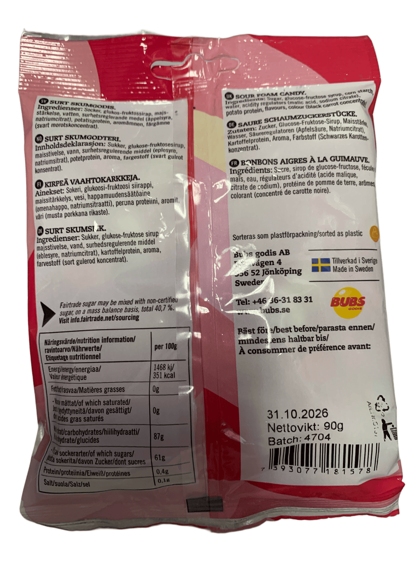 BUBS Godis Goody Strawberry Vanilla Candy Bag 90G - Swedish Edition