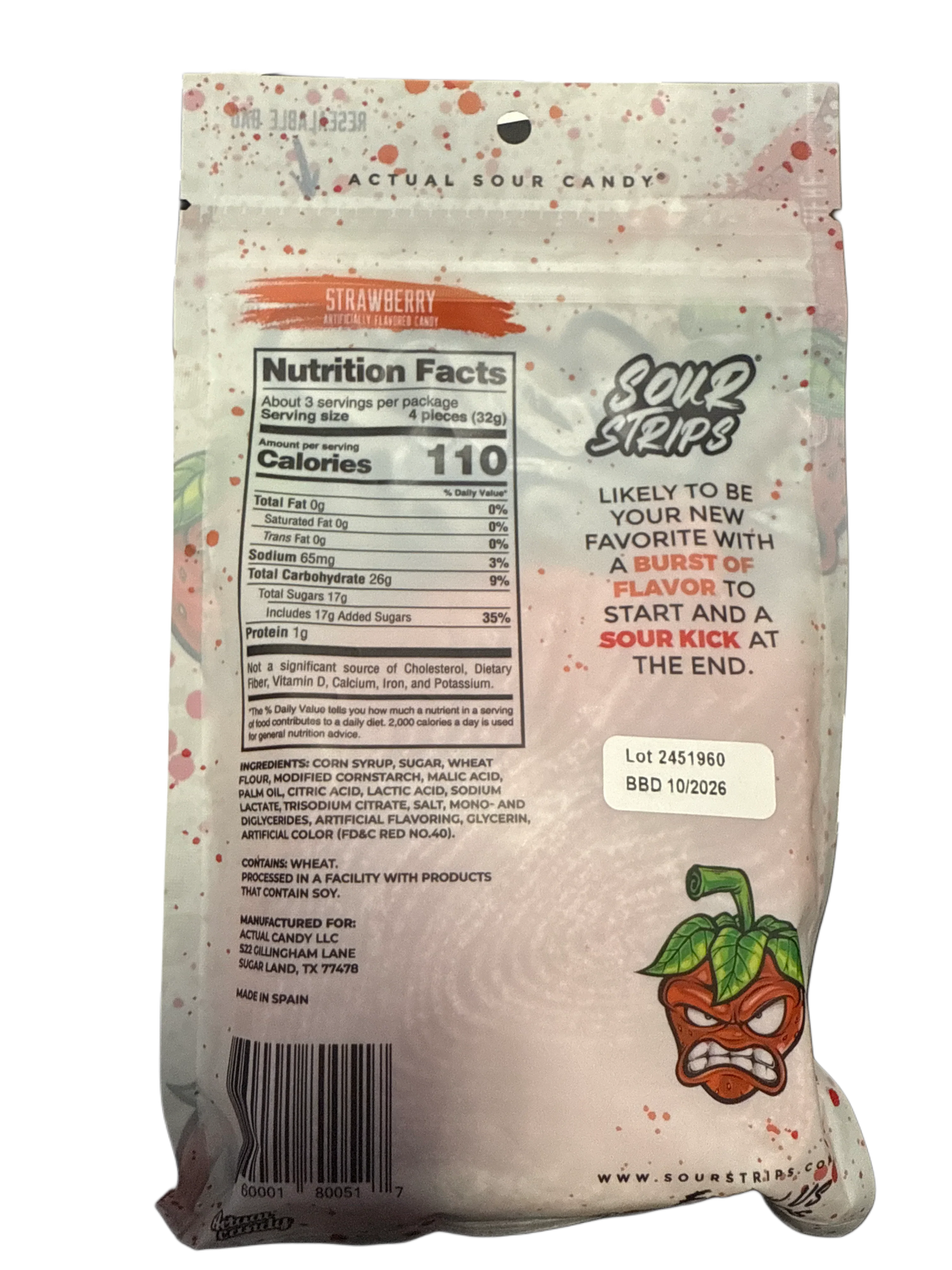 Sour Strips Strawberry 96G - U.S Edition