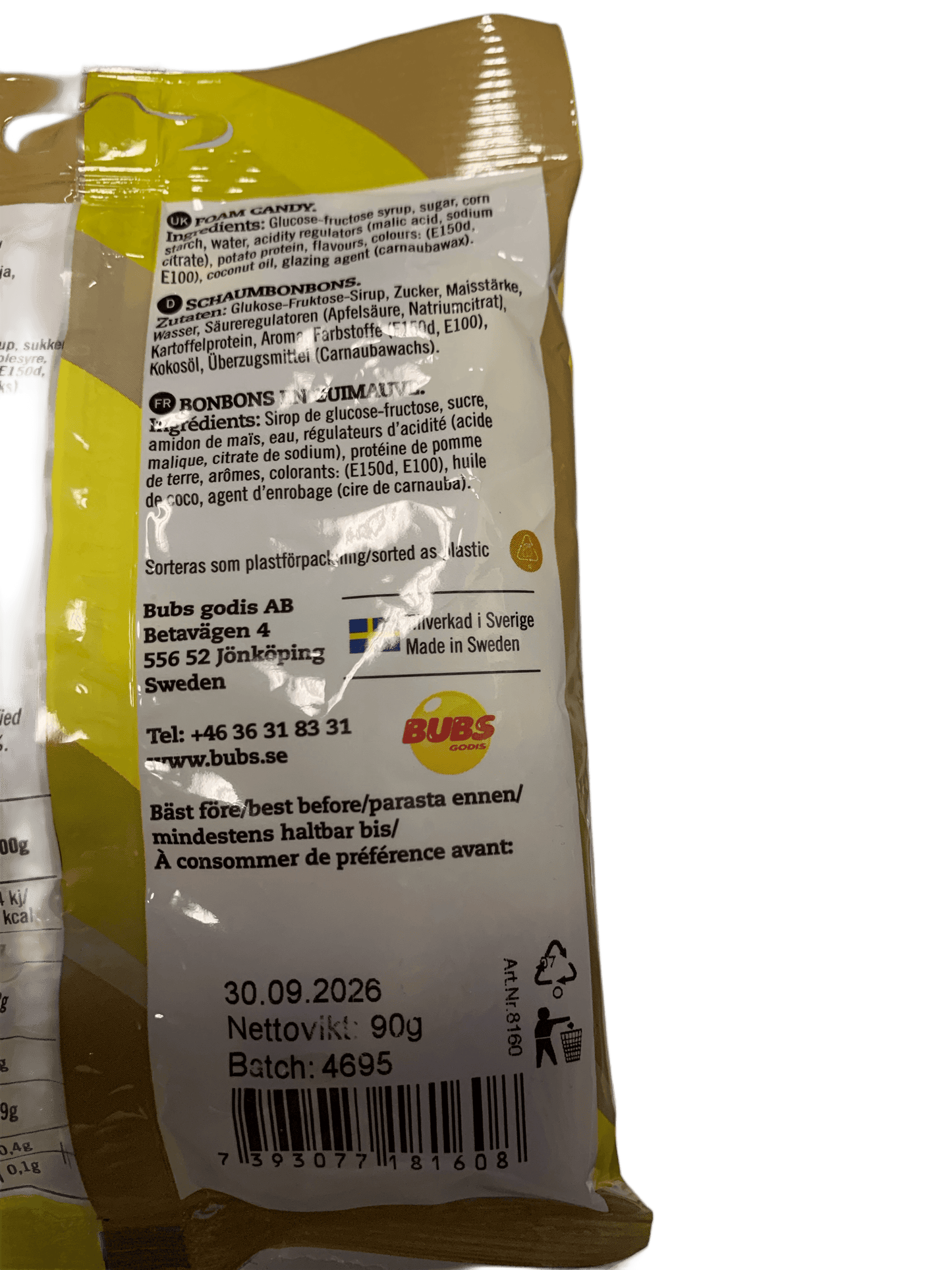 BUBS Godis Goody Banana Toffee Candy Bag 90G - Sweden Edition