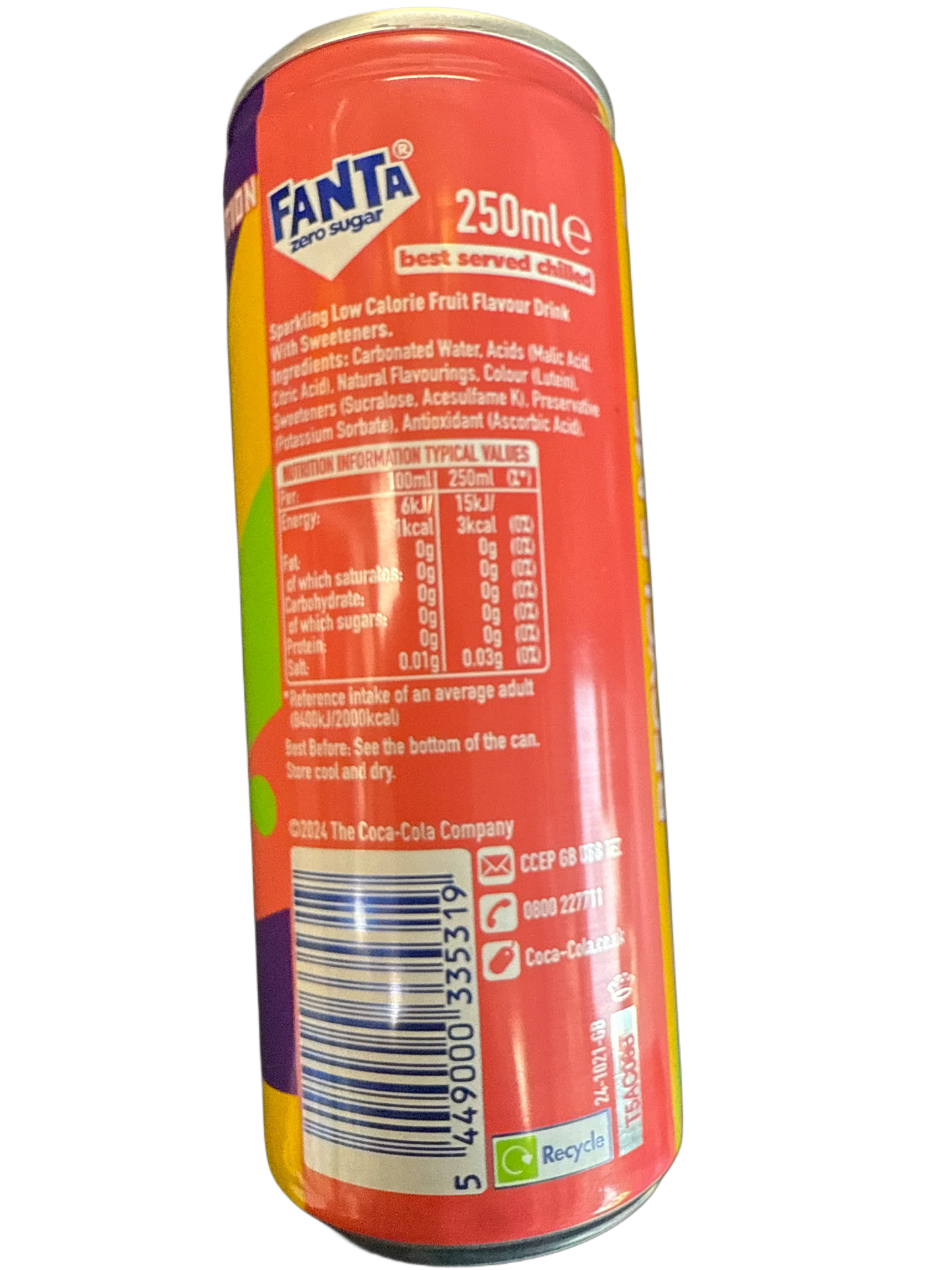 Fanta Tutti Fruitti Taste Zero Sugar Drink 250ML - U.K Limited Edition