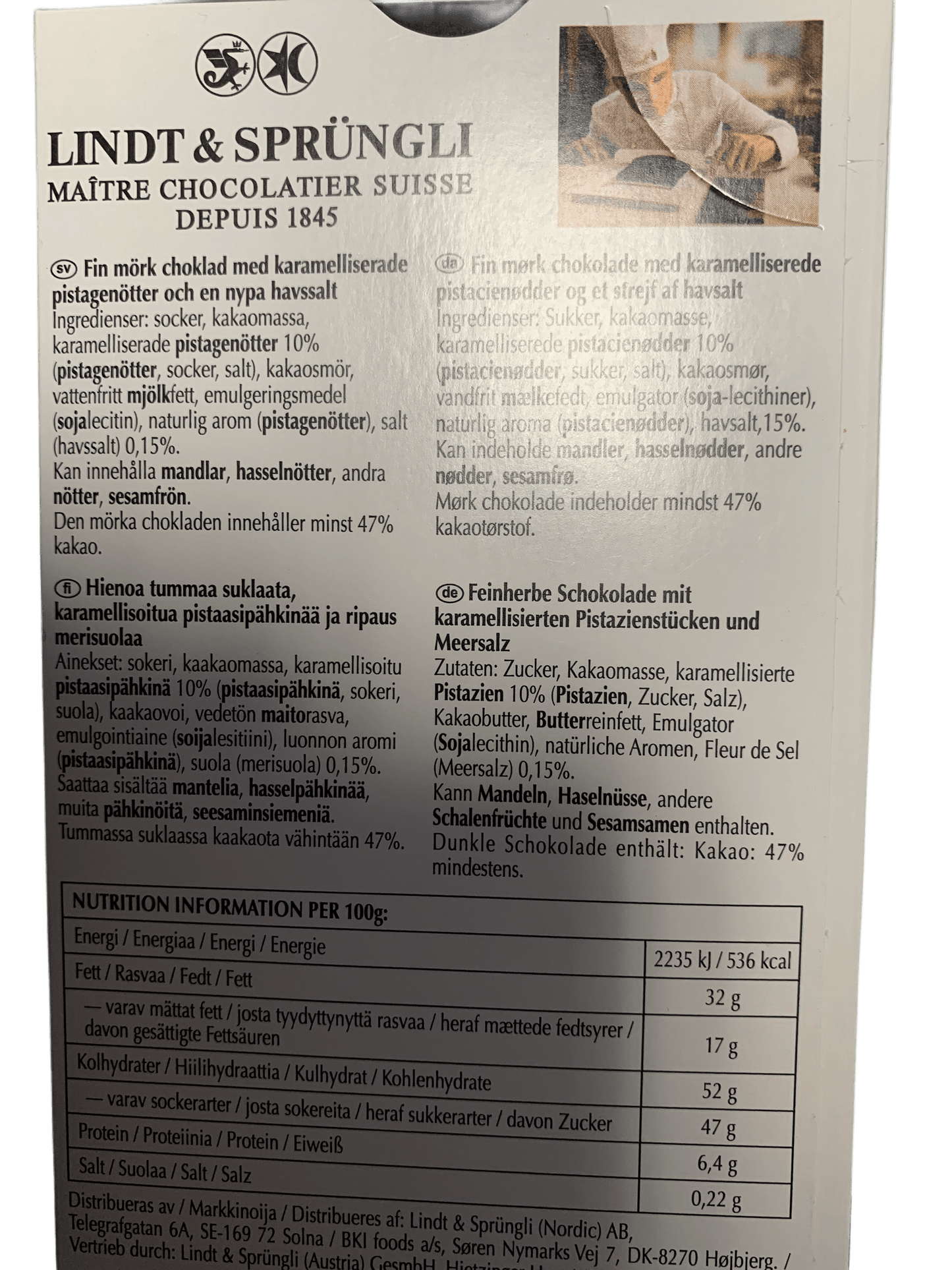 Lindt Excellence Pistachio Dark Chocolate 100G - French Edition