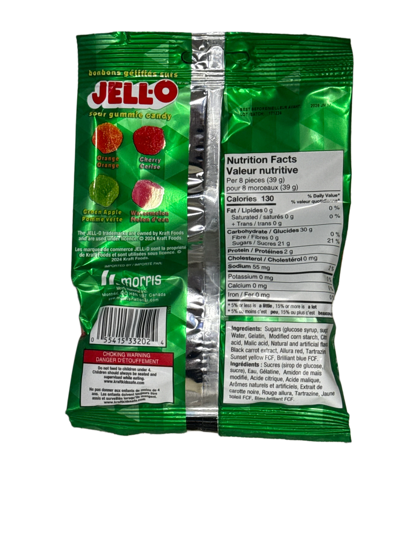 JELL-O Sour Gummy Candy Cubes 127G - Canadian Edition