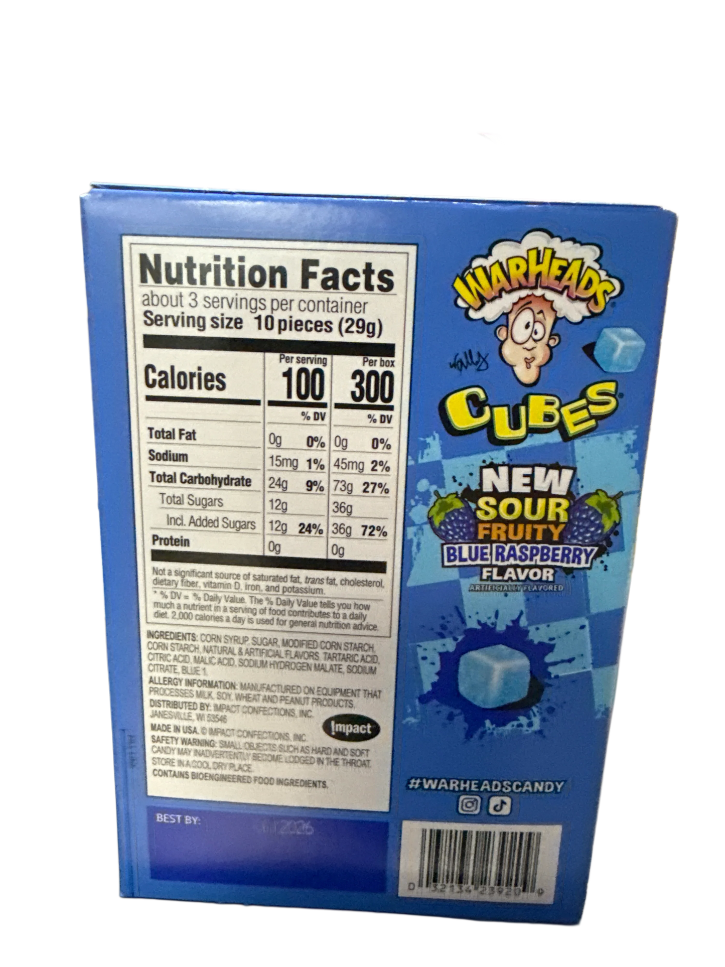 Warheads Sour Blue Raspberry Cubes 85G - U.S Edition