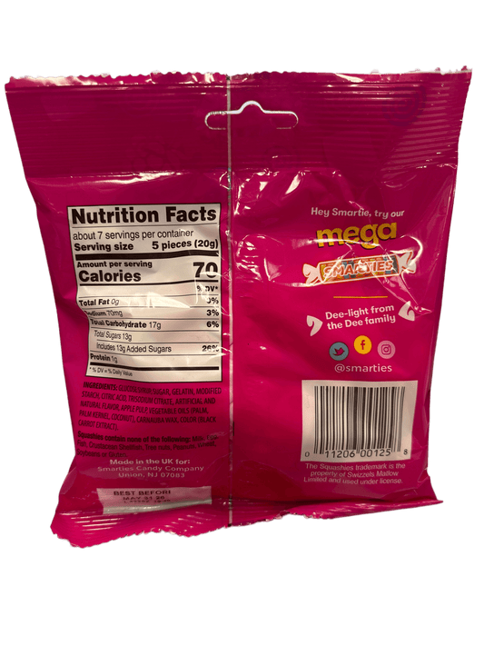 Squashies Smarties Raspberry And Cream Candy Bag 141G - U.S Edition