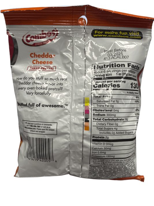 Combos Stuffed Snacks Cheddar Cheese Baked Pretzel 6.30OZ - U.S Edition BB 03/25