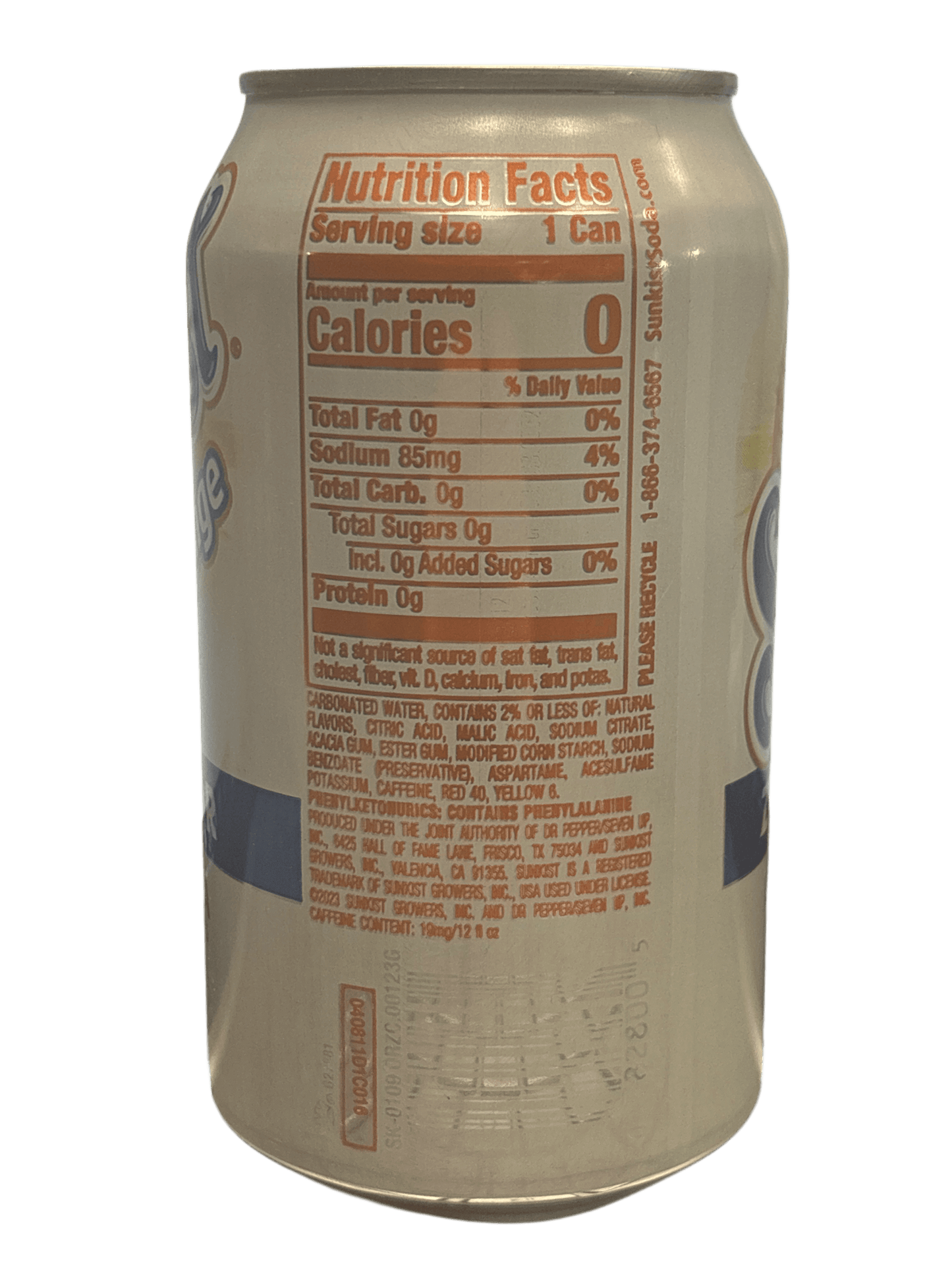 Sunkist Orange Zero Sugar Soda 355ML - U.S Edition