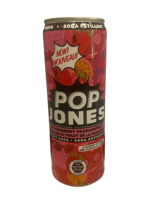 Pop Jones Prebiotic Strawberry Passionfruit Soda 355ML - Canada Edition