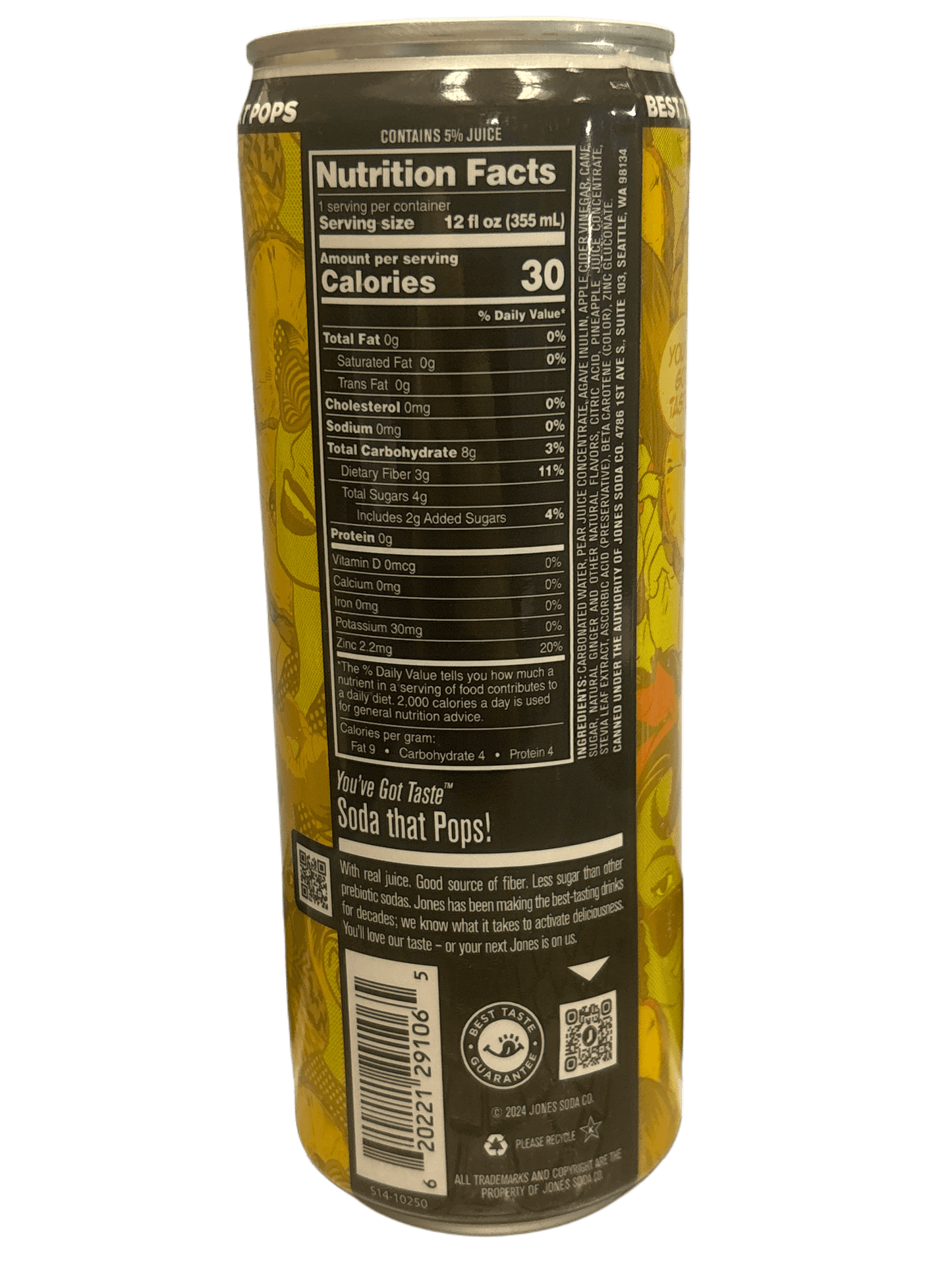 Pop Jones Pineapple Ginger Soda Drink 355ML - Canada Edition