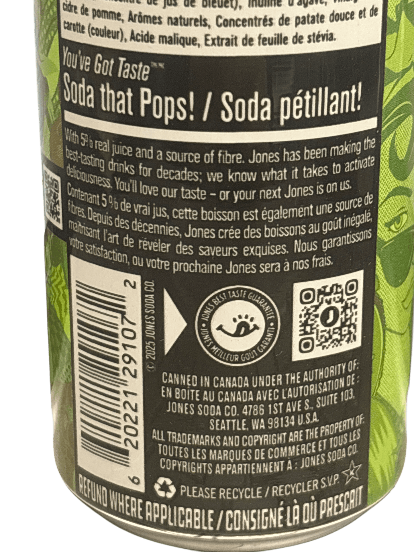 Pop Jones Mixed Berry & Kiwi Soda 355ML - Canada Edition