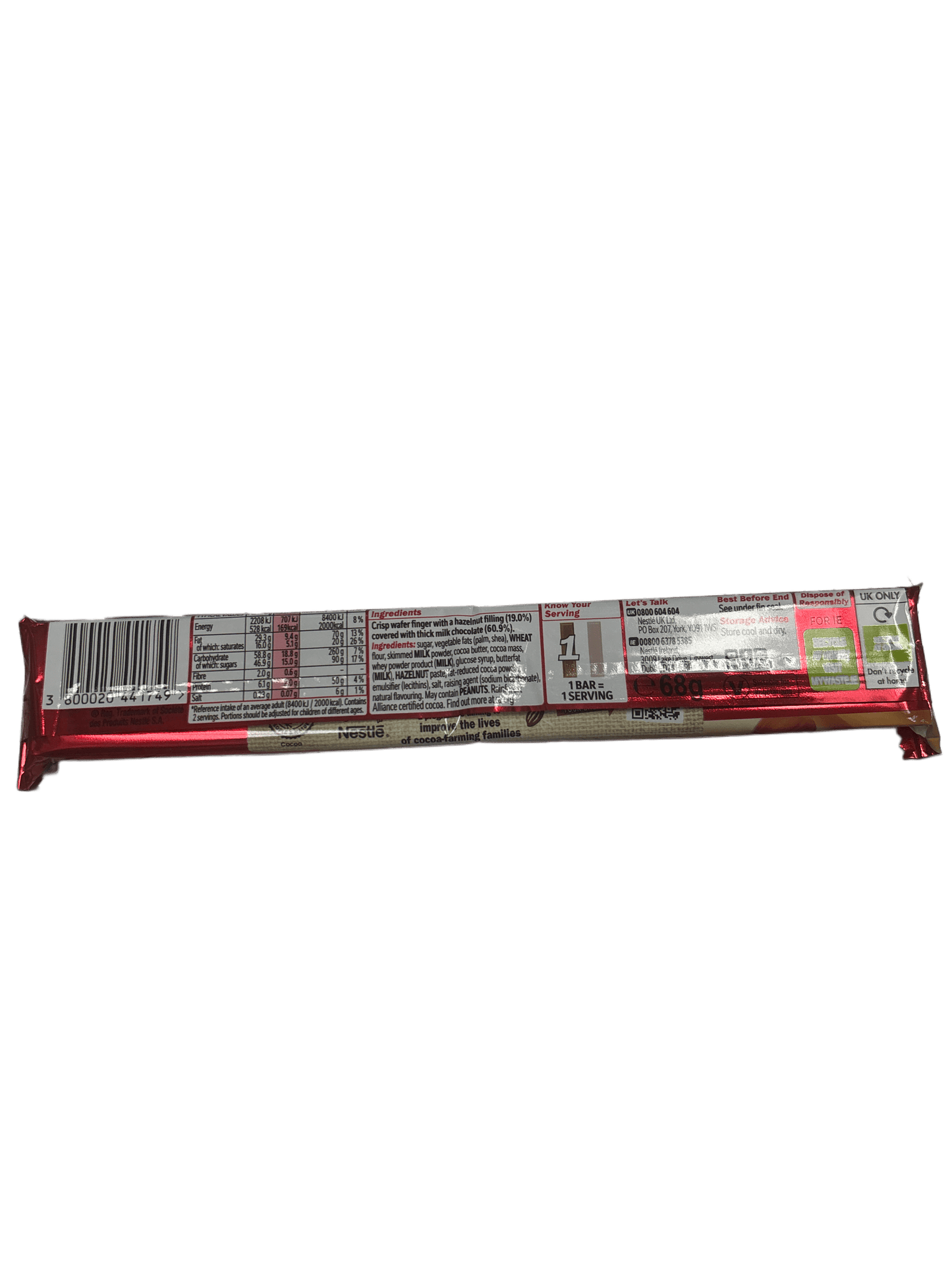 Kit Kat Chunky Hazelnut Cream Duo Chocolate Bar 68G - U.K Edition