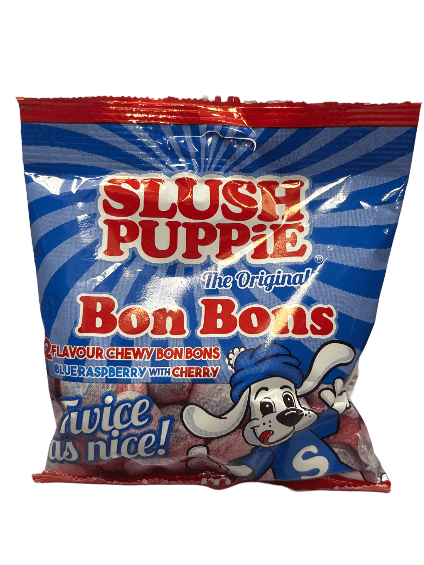Slush Puppie The Original 2 Flavour Blue Raspberry With Cherry Candy Bag 100G - U.K Edition