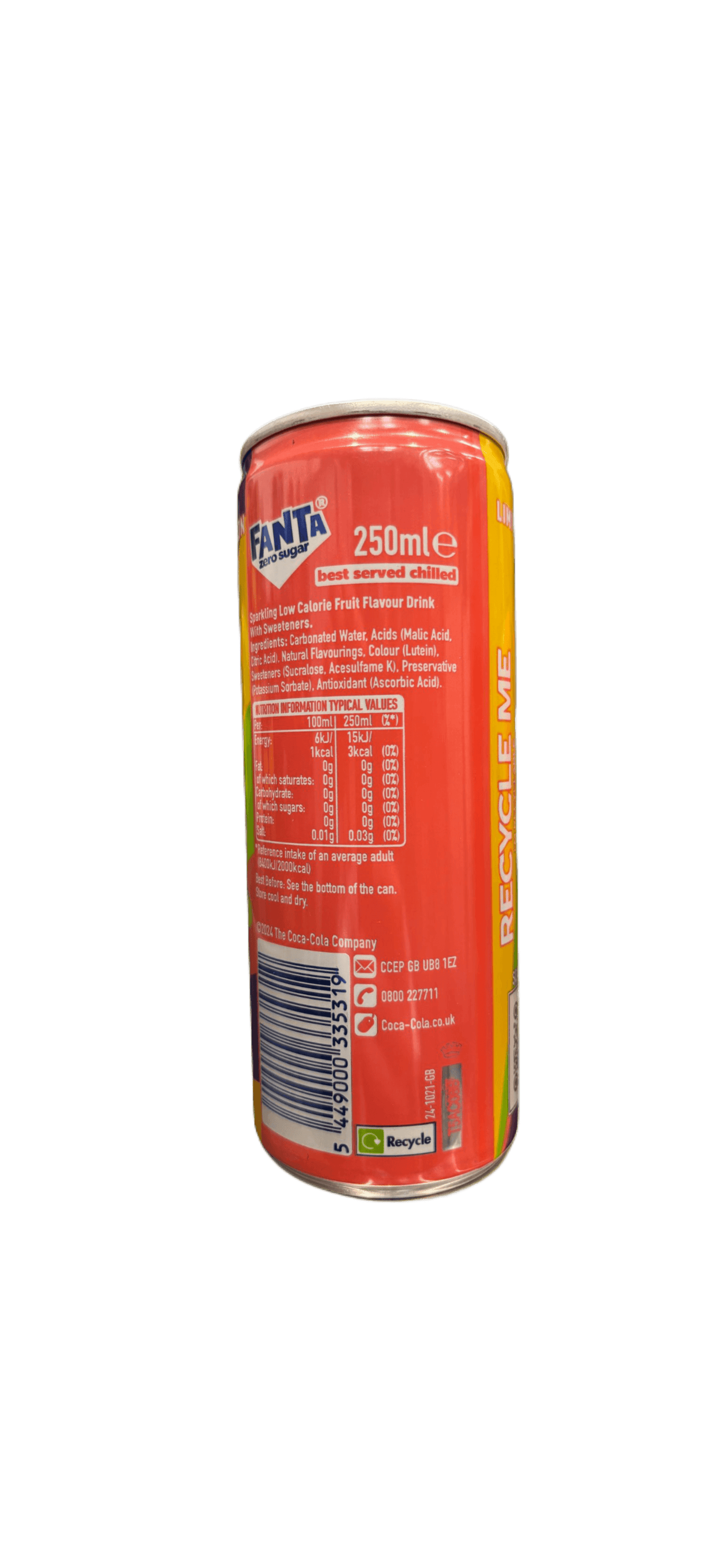 Fanta Tutti Fruitti Taste Zero Sugar Drink 250ML - U.K Limited Edition