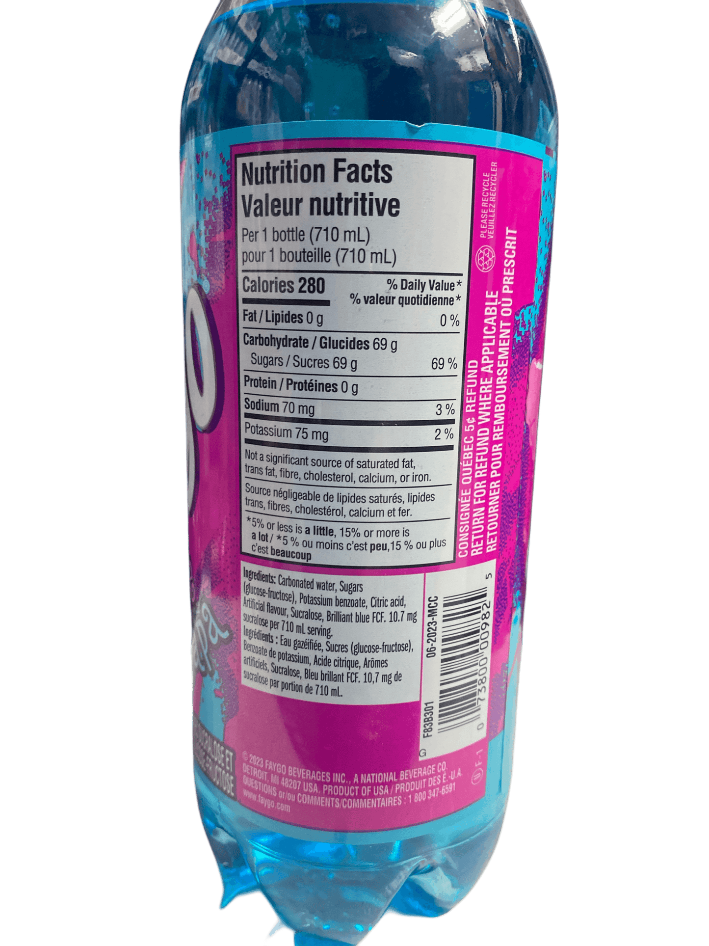 Faygo Cotton Candy Soda Drink 710mL