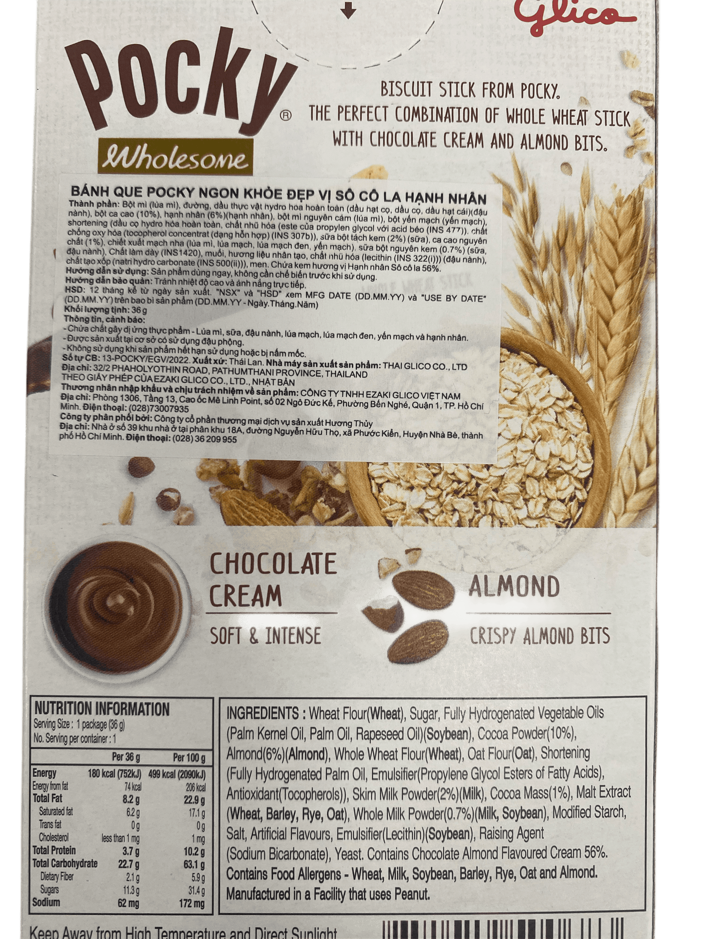 Pocky Wholesome Whole Wheat Chocolate Almond 36G