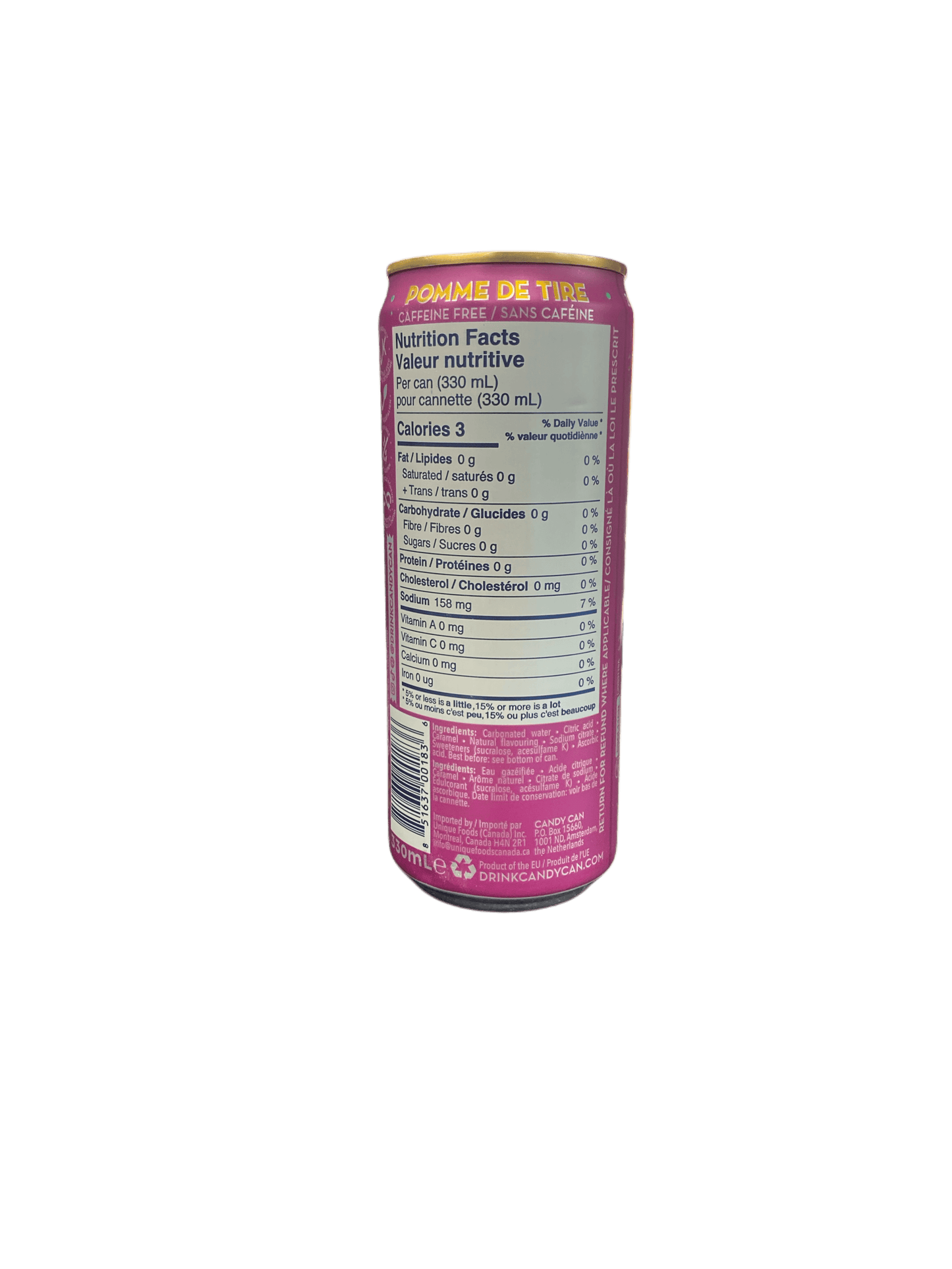 Candy Can Sparkling Wonka Toffee Apple Sugar Free Drink 330ML - Canada Edtion