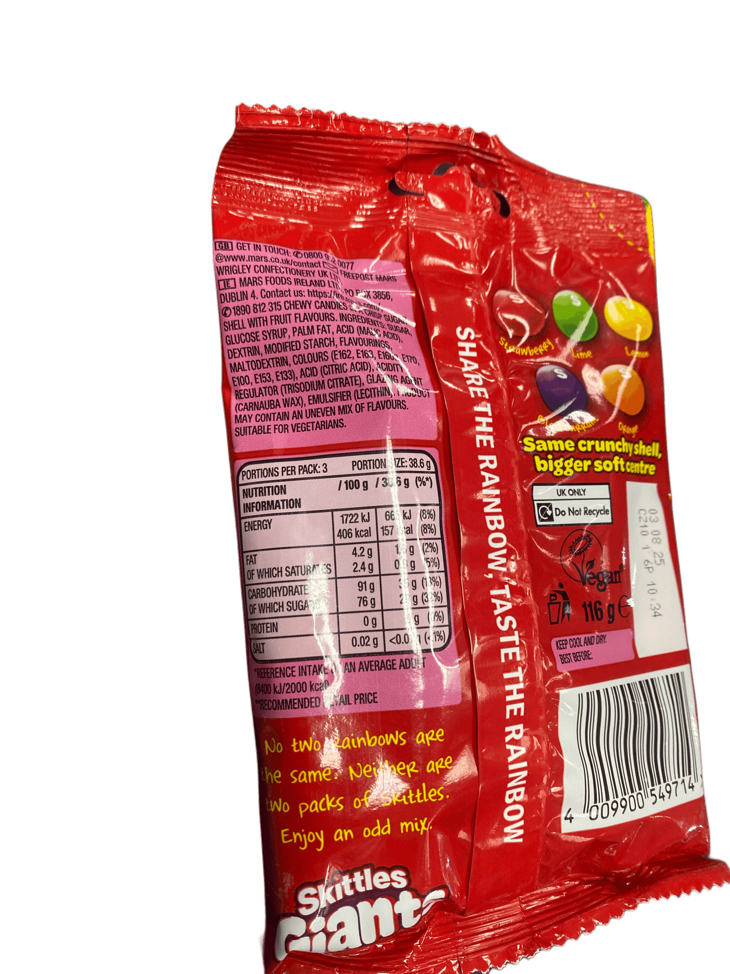 Skittles Fruits Giants Candy Bag 116G - U.K Edition