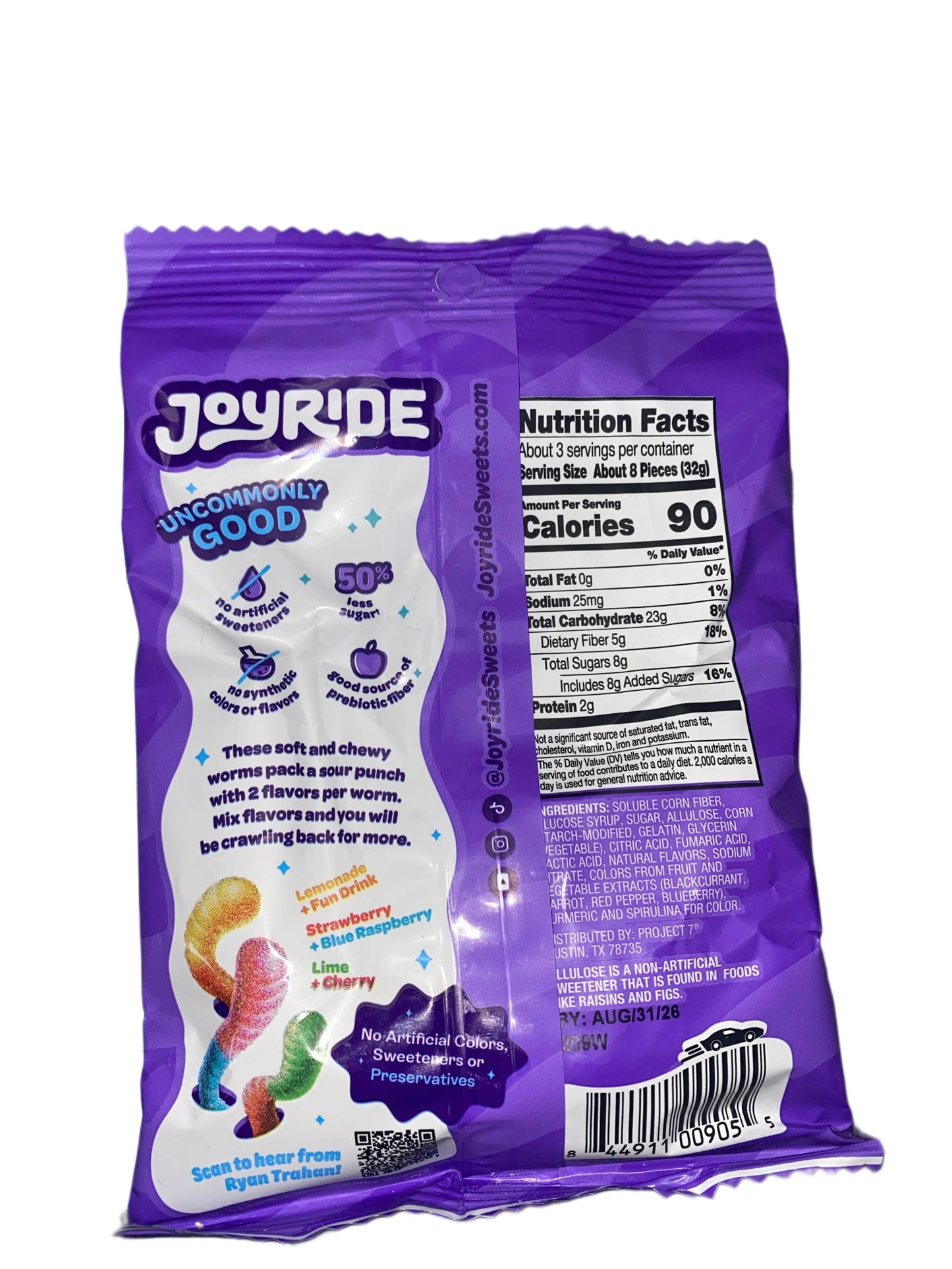Ryan Trahan's Joyride Sour Worms Soft & Chewy Crawlers 99G - U.S Edition